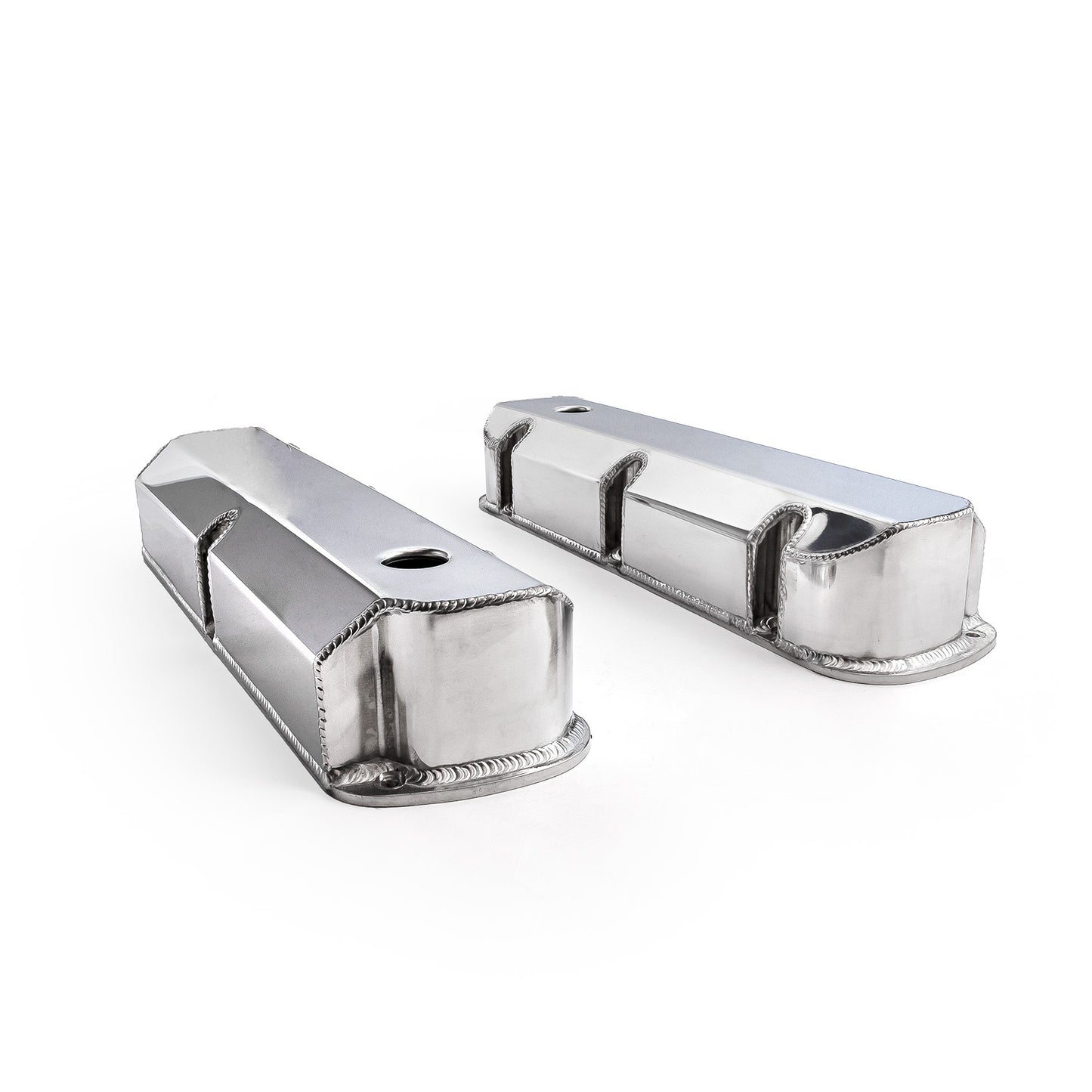 Ford SB 289 302 351 Windsor Fabricated Valve Covers Polished Tall w/ Hole