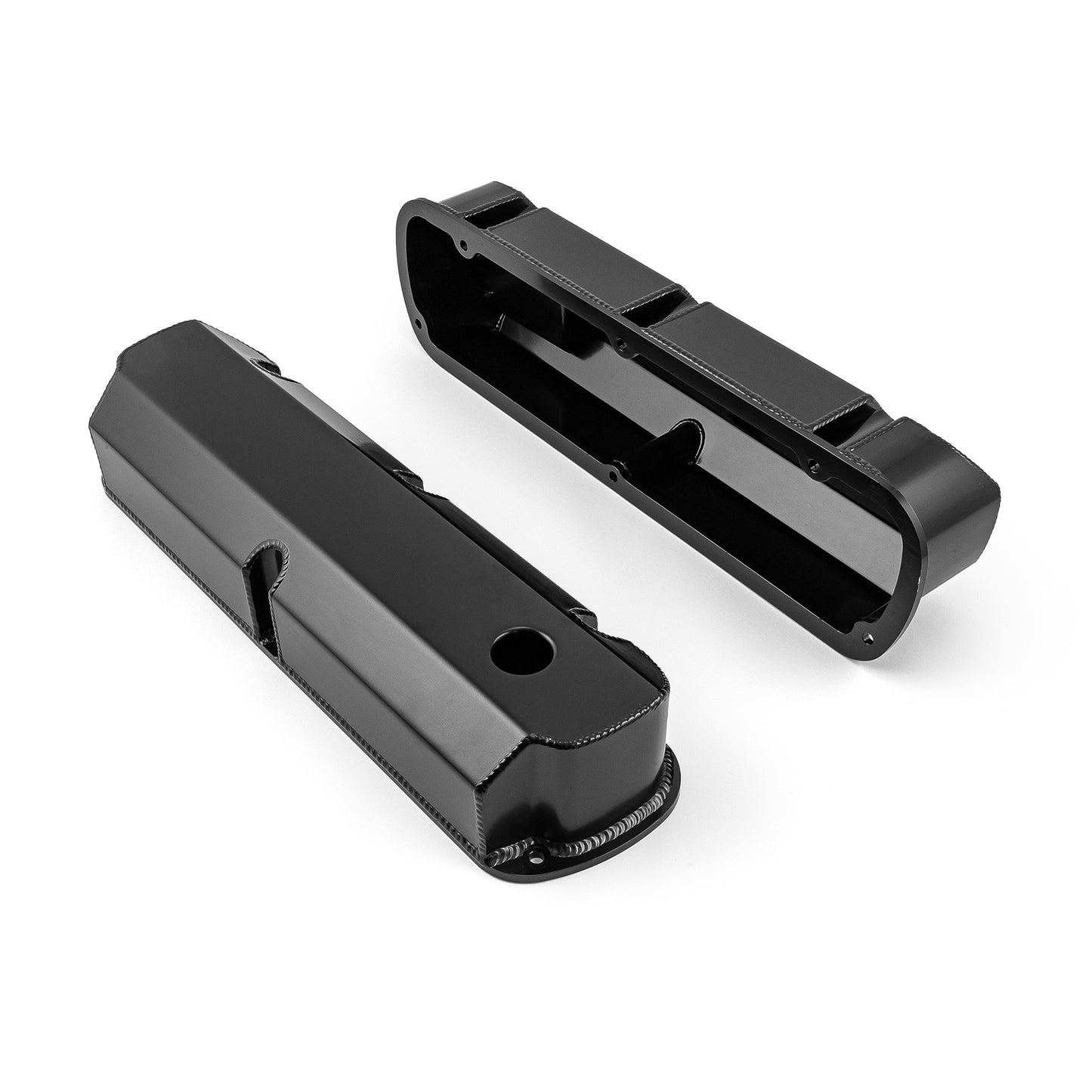 Ford SB 289 302 351 Windsor Fabricated Valve Covers Black Tall w/ Hole