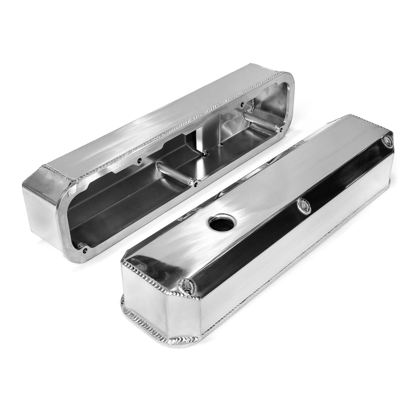 Mopar Chrysler SB 318 340 360 Fabricated Valve Covers Tall Polished w/ Hole