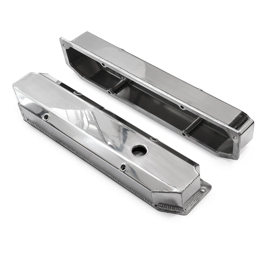 Mopar Chrysler BB 383 440 Polished Fabricated Valve Covers - Tall w/ Hole