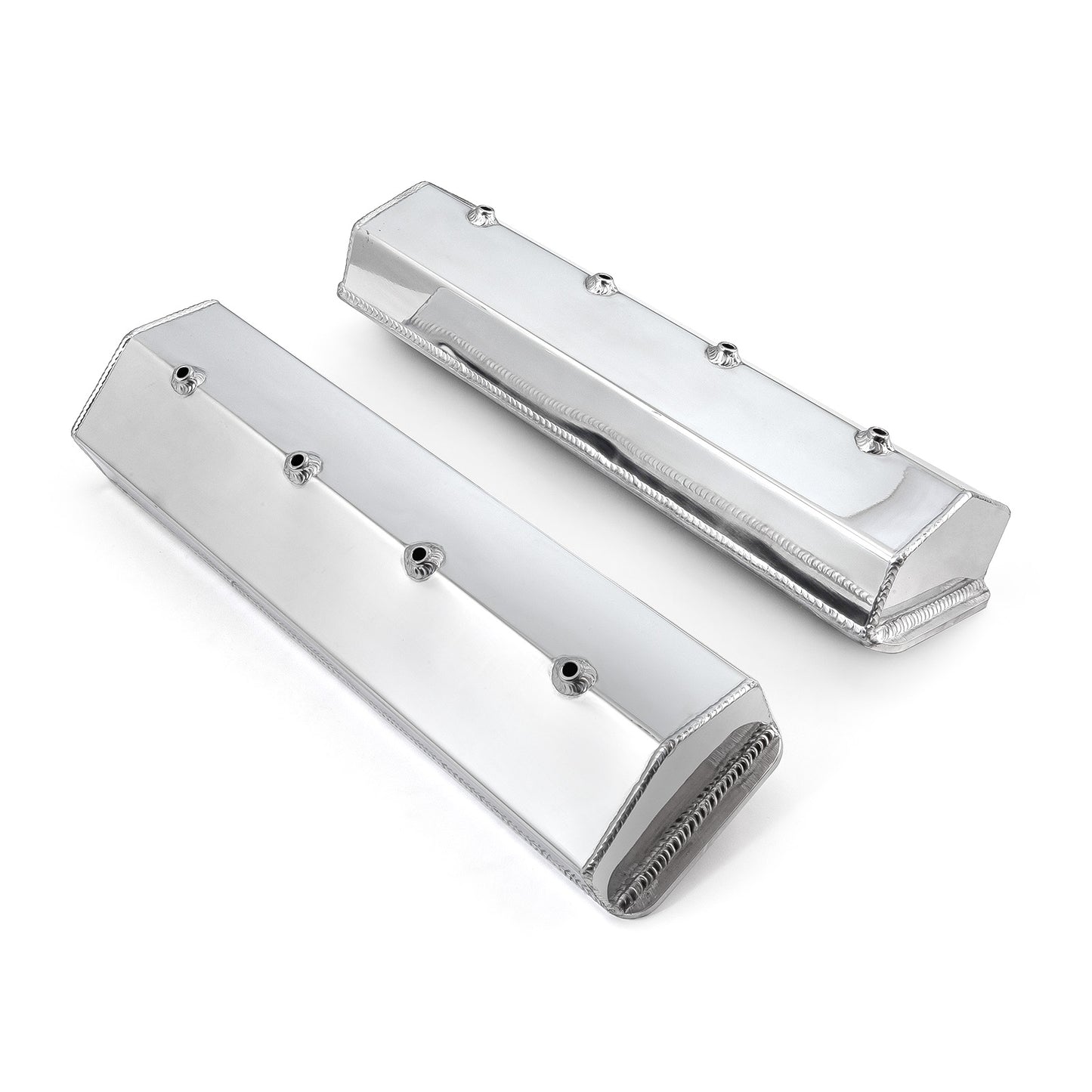 Chevy SBC 350 Vortec Center Bolt Fabricated Valve Covers Polished Tall w/o Hole