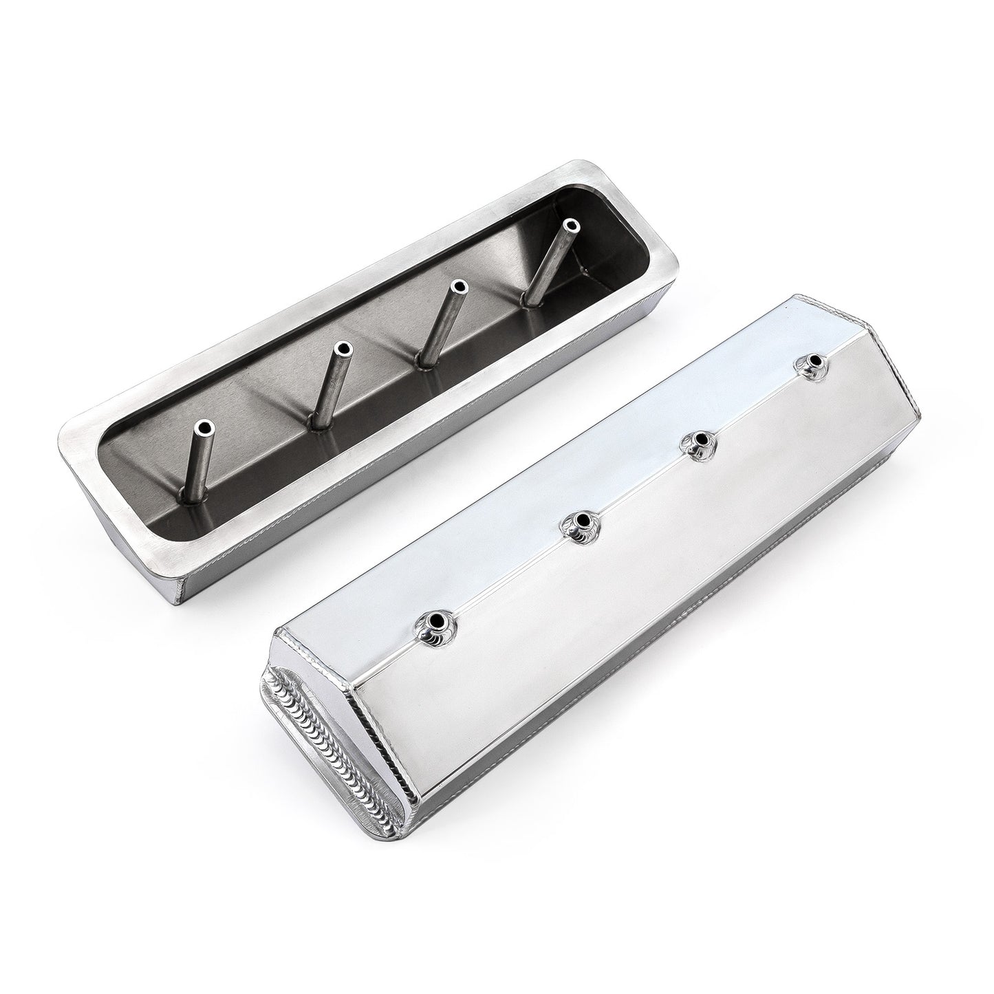 Chevy SBC 350 Vortec Center Bolt Fabricated Valve Covers Polished Tall w/o Hole