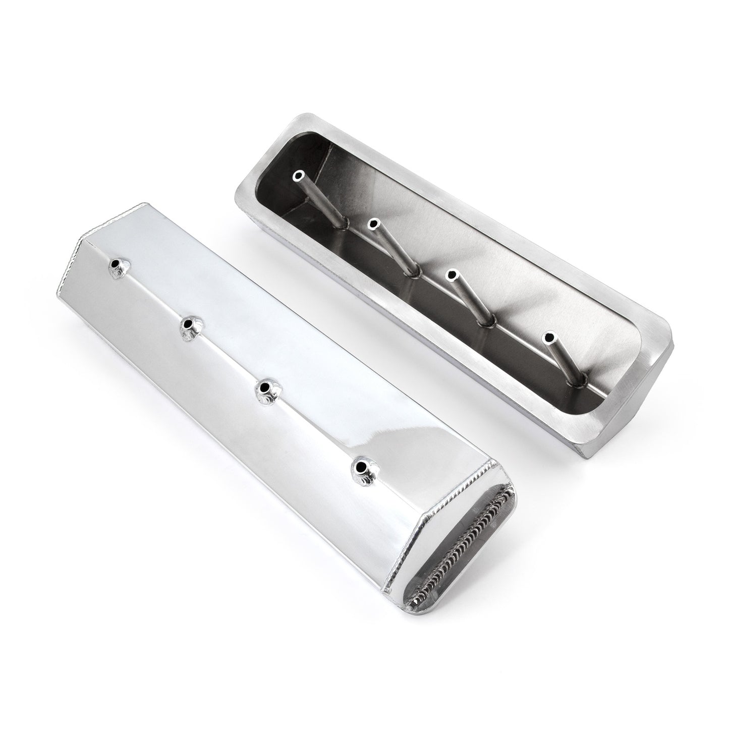 Chevy SBC 350 Vortec Center Bolt Fabricated Valve Covers Polished Tall w/o Hole