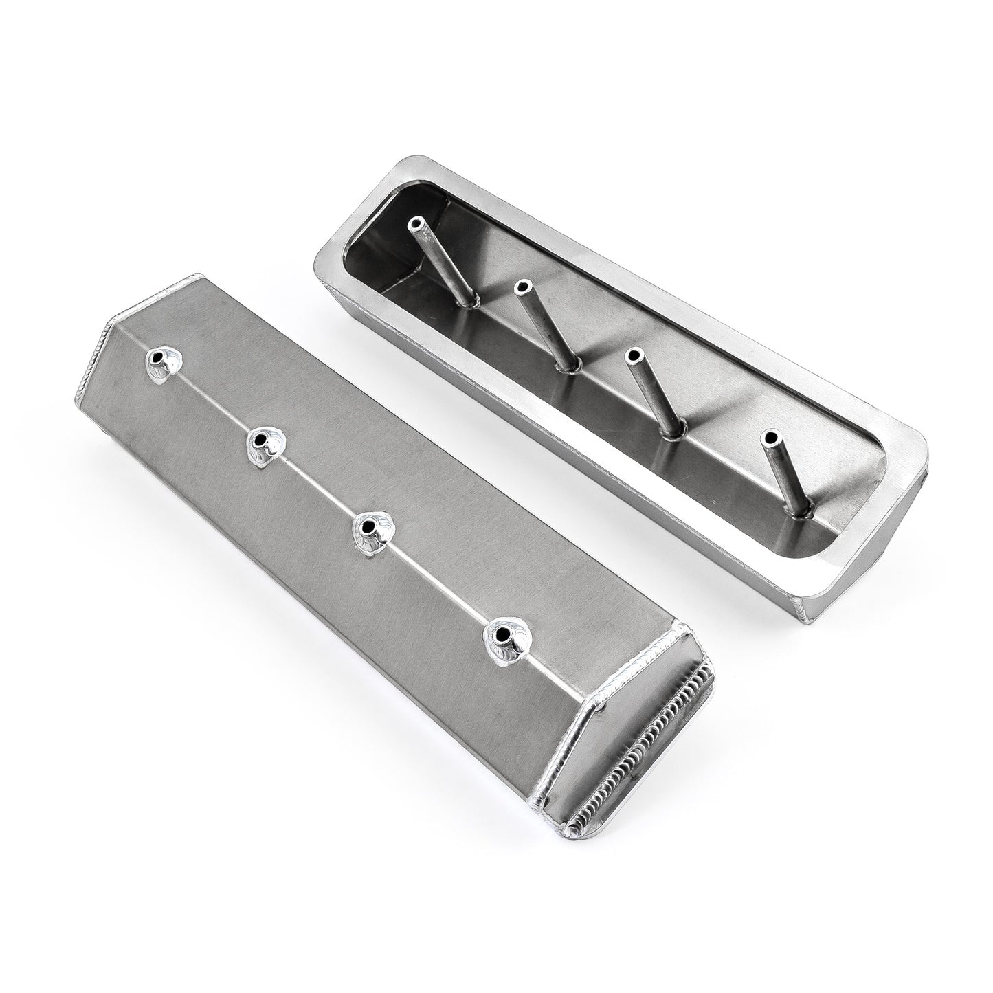 Chevy SBC 350 Vortec Center Bolt Fabricated Valve Covers Satin Tall w/o Hole