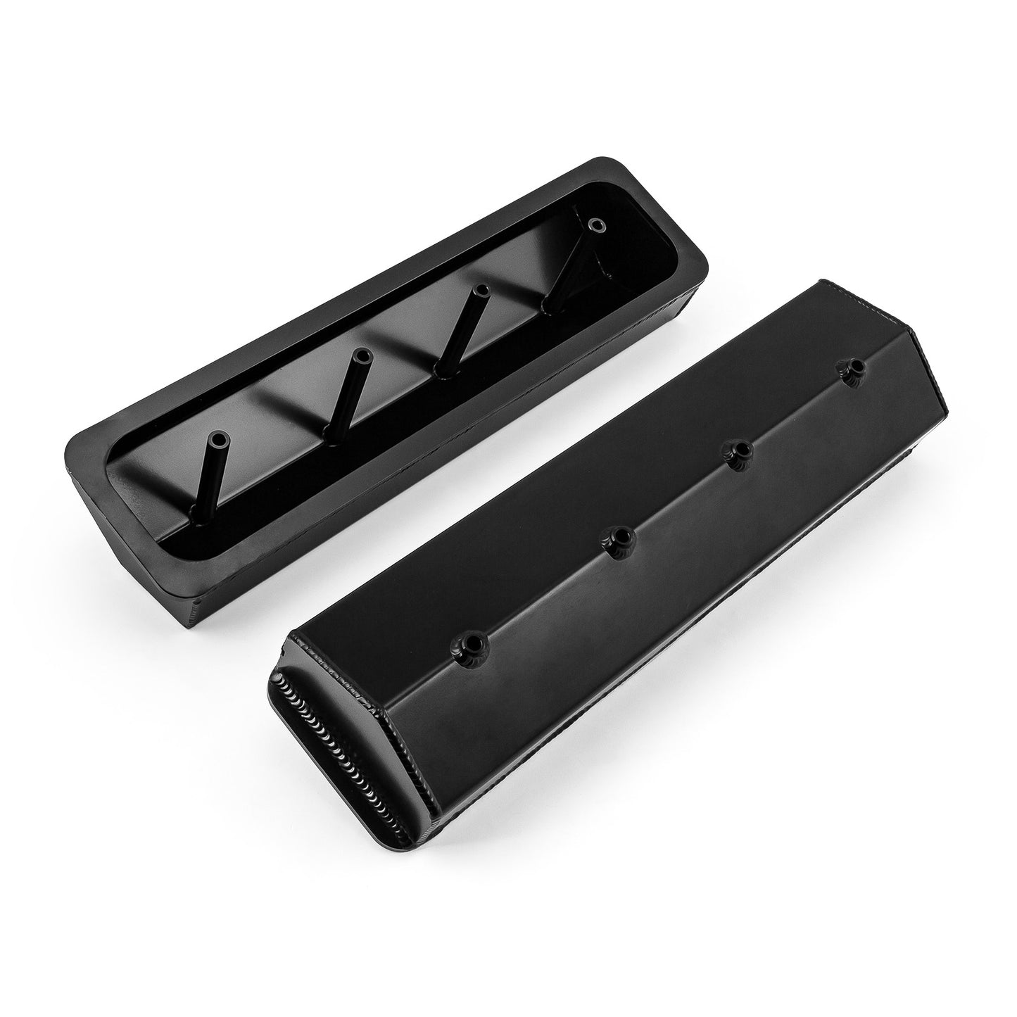 Tapas de válvulas fabricadas con perno central Vortec para Chevy SBC 350, negras, altas, sin orificio