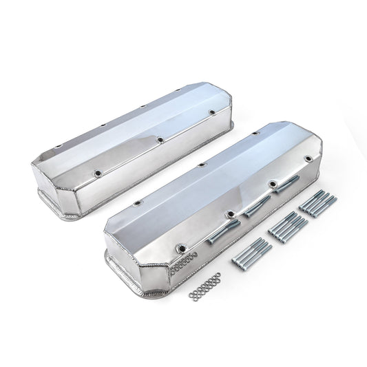 Chevy BBC 454 Long Bolt Fabricated Valve Covers Polished Tall w/o Hole