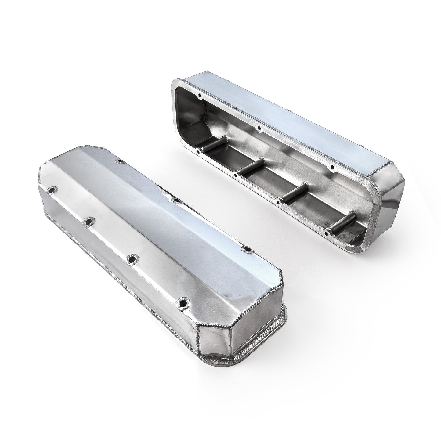 Chevy BBC 454 Long Bolt Fabricated Valve Covers Polished Tall w/o Hole