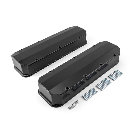 Chevy BBC 454 Long Bolt Fabricated Valve Covers Black Tall w/o Hole