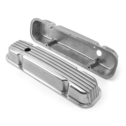 Pontiac 326 400 455 Polished Nostalgic Finned Aluminum Valve Covers w/Hole
