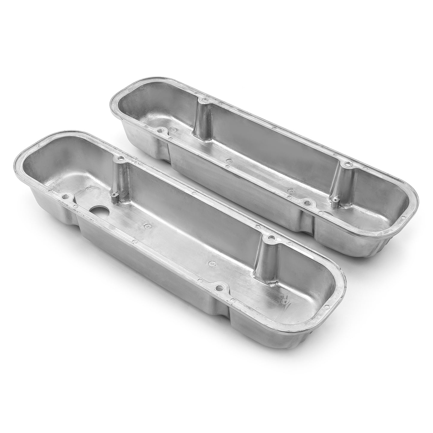 Pontiac 326 400 455 Polished Nostalgic Finned Aluminum Valve Covers w/Hole