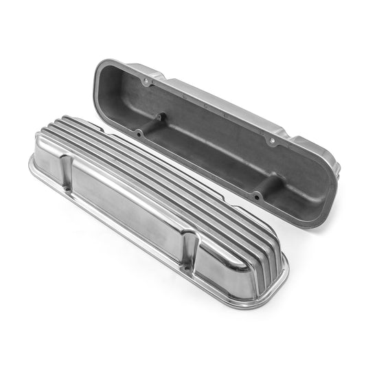 Pontiac 326 400 455 Polished Nostalgic Finned Aluminum Valve Covers w/o Hole