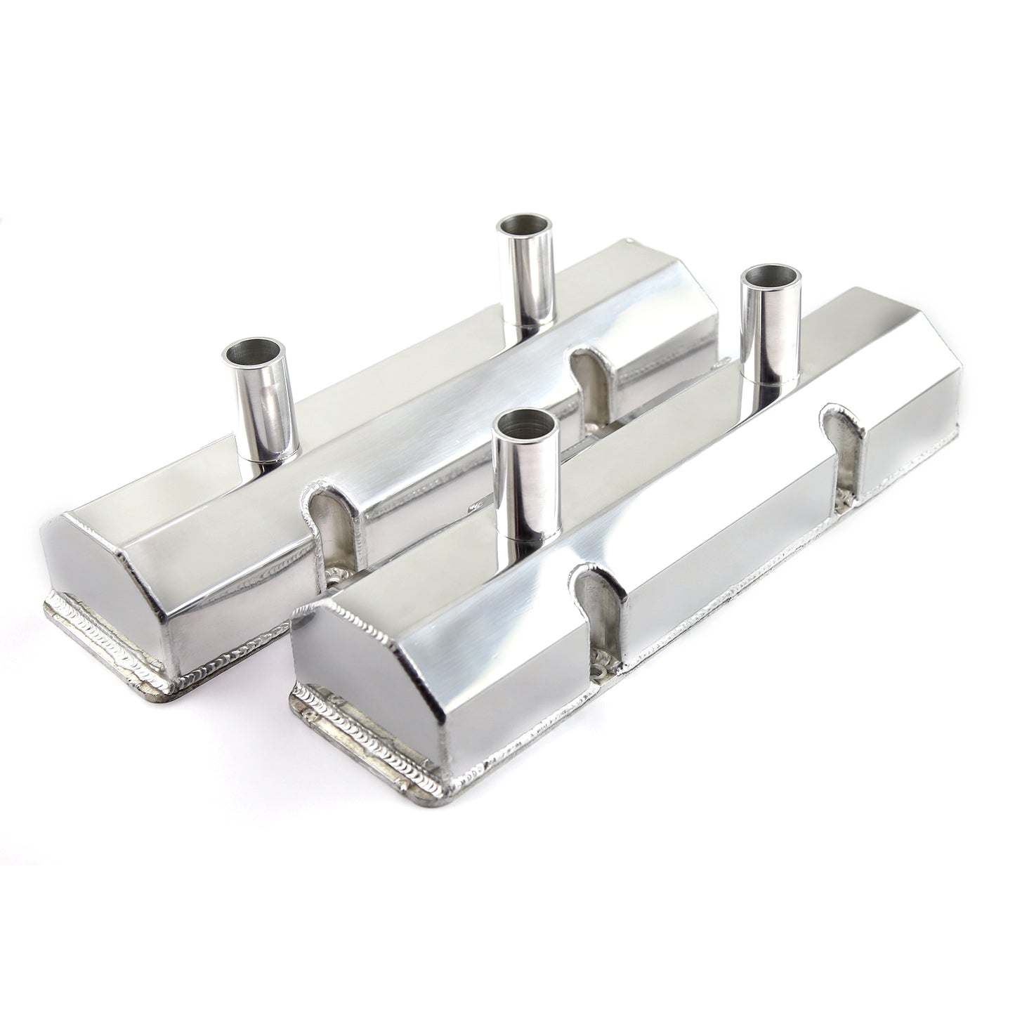 Chevy SBC 350 Fabricated Polished Circle Track Valve Covers - Tall w/ Tubes on