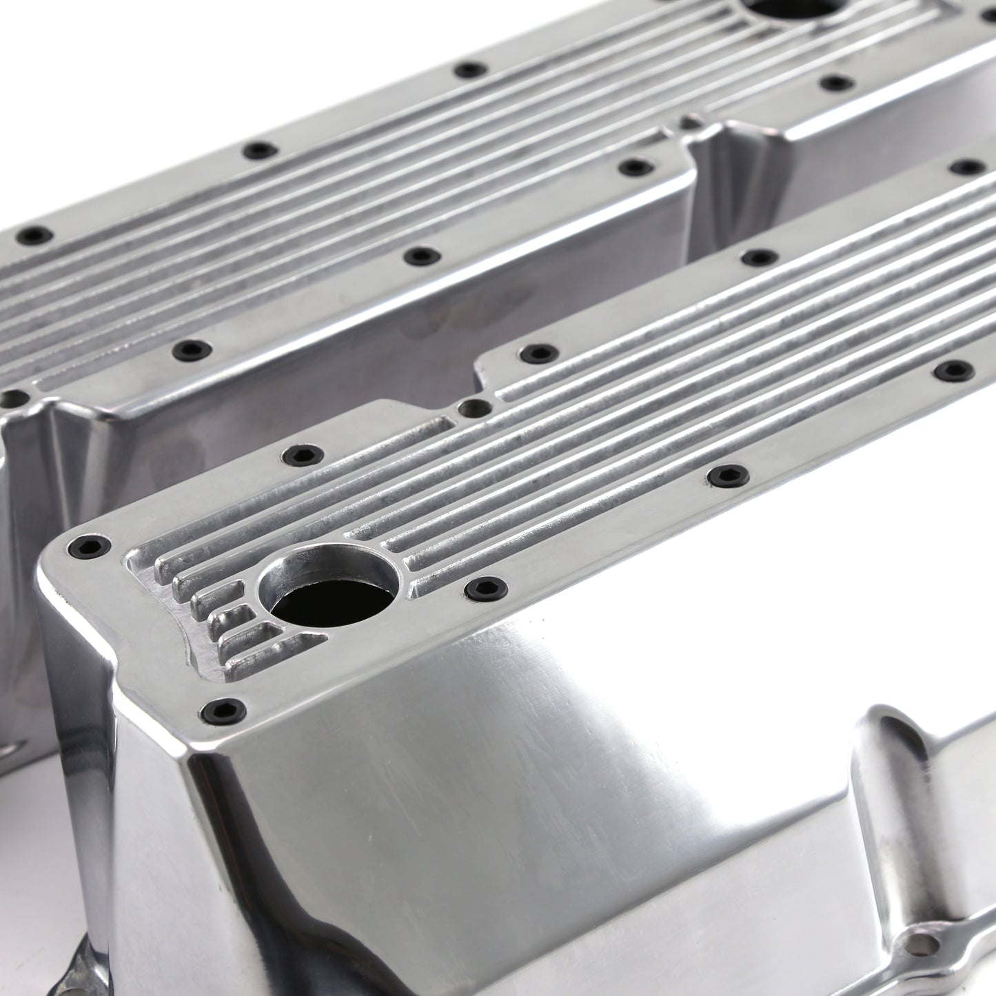 Tapas de válvulas Elite de aluminio pulido para Ford 302 351C Cleveland - Altas con orificio