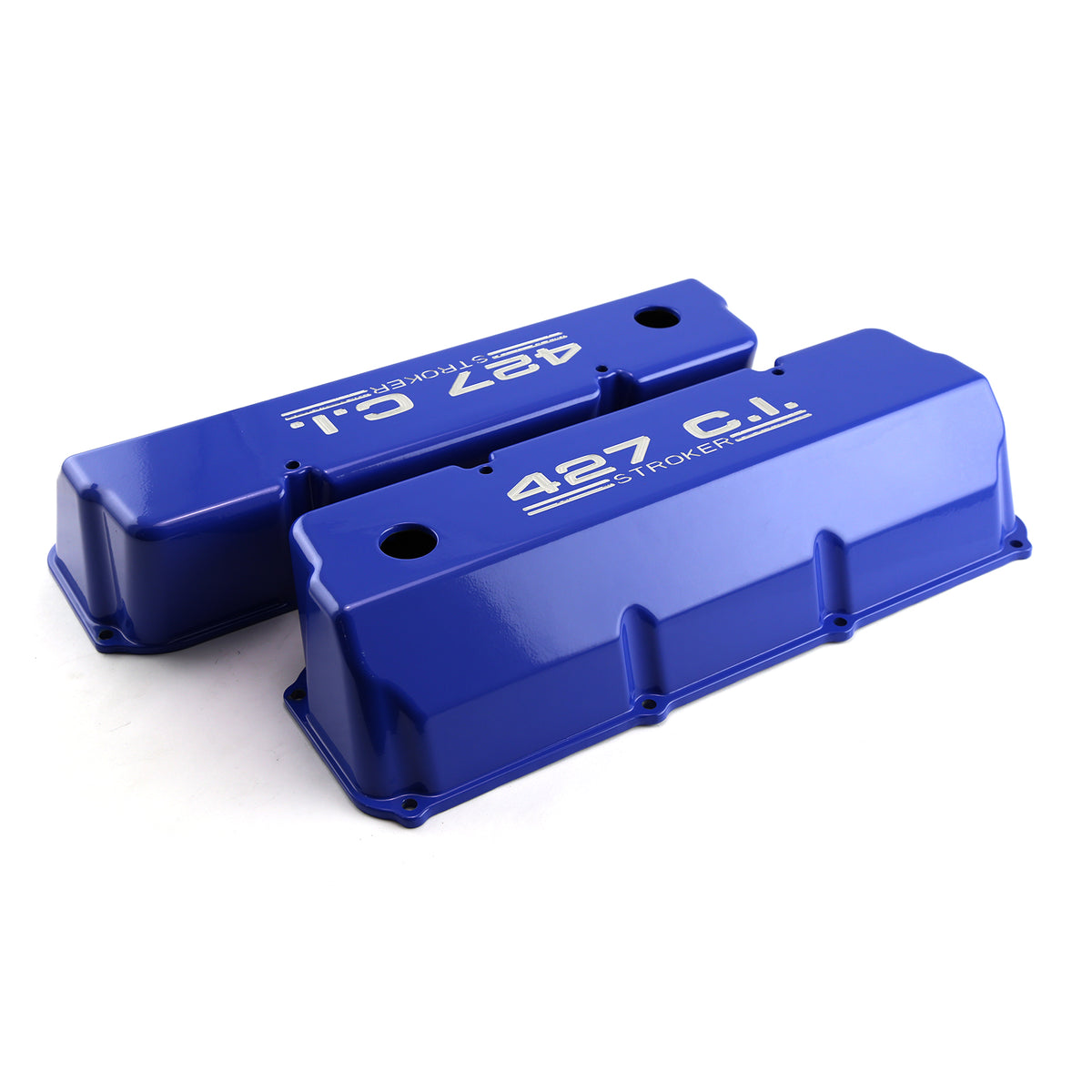 Ford 351C Cleveland "427" Blue Aluminum Valve Covers Tall w/ Hole