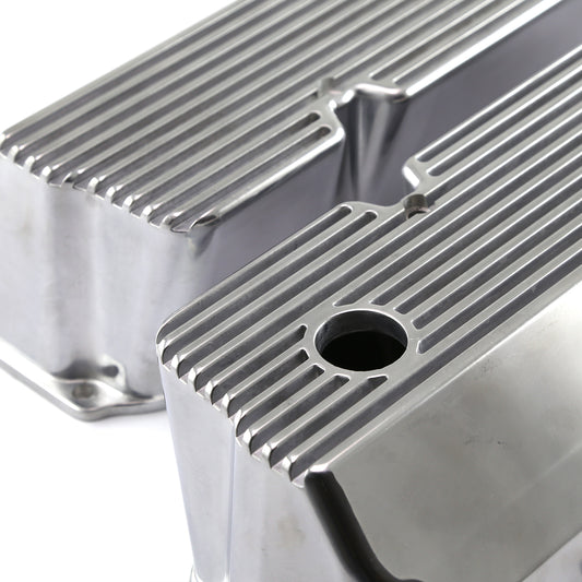 Ford 351C Cleveland Polished Aluminum Finned Valve Covers Tall w/Hole