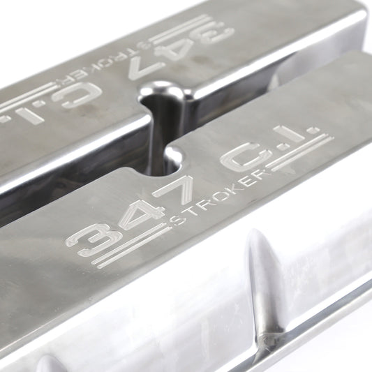 Ford SB 289 302 351 Windsor Polished Alum. 347 Stroker Valve Covers Tall No Hole
