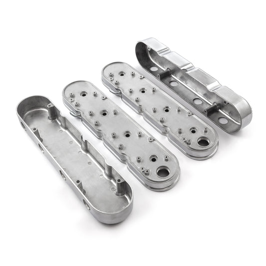 Tapa de válvula de aluminio con bobina oculta vintage con aletas de 2 piezas para Chevy LS - Pulida