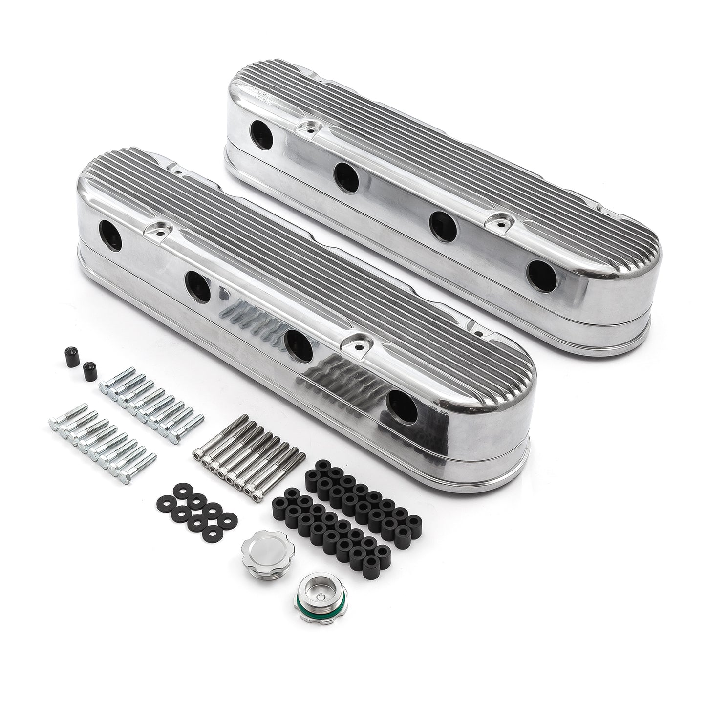 Chevy LS 2pc Finned Vintage Hidden Coil Aluminum Valve Cover - Polished