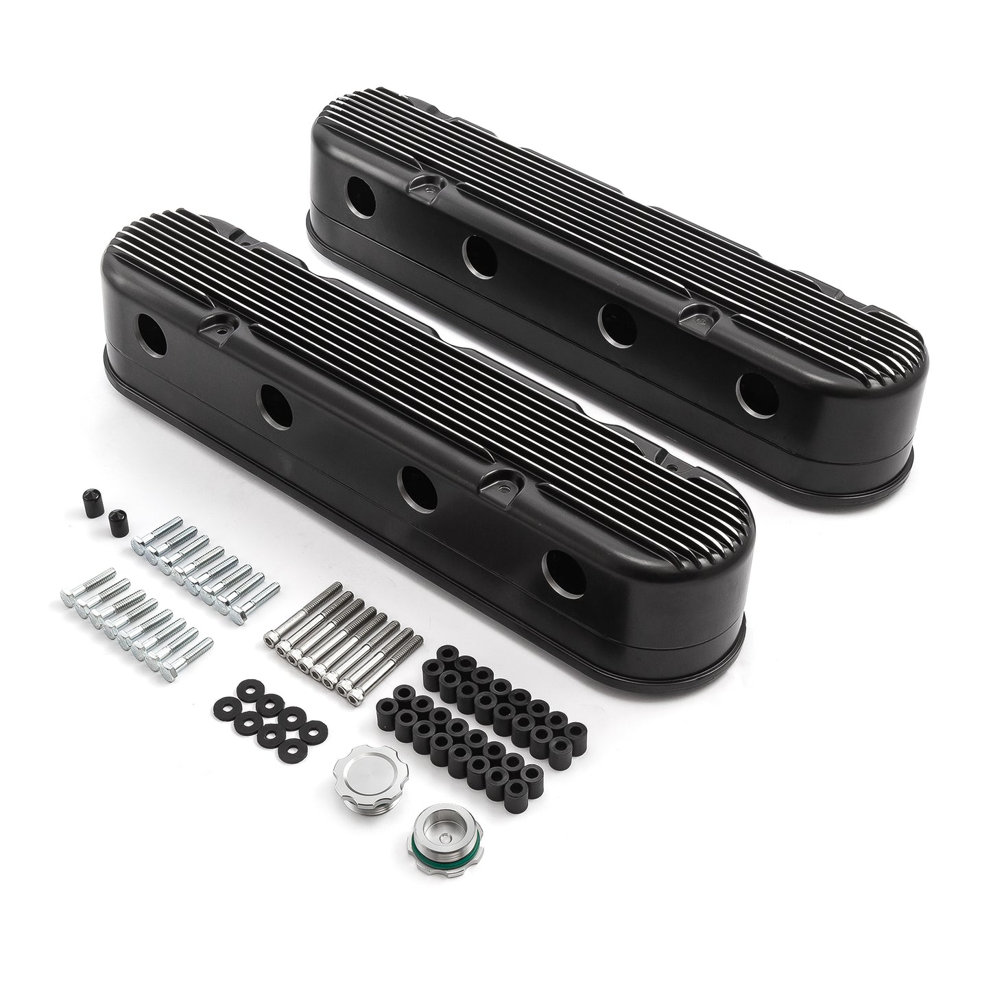 Chevy LS 2pc Finned Vintage Hidden Coil Aluminum Valve Cover - Black