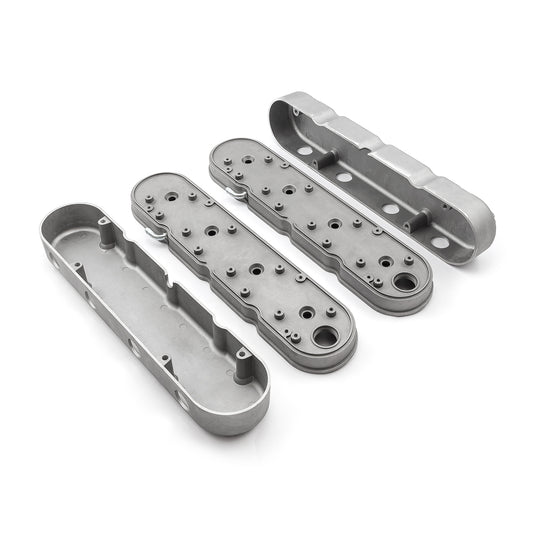 Tapa de válvula de aluminio con bobina oculta vintage con aletas de 2 piezas para Chevy LS - Satinada