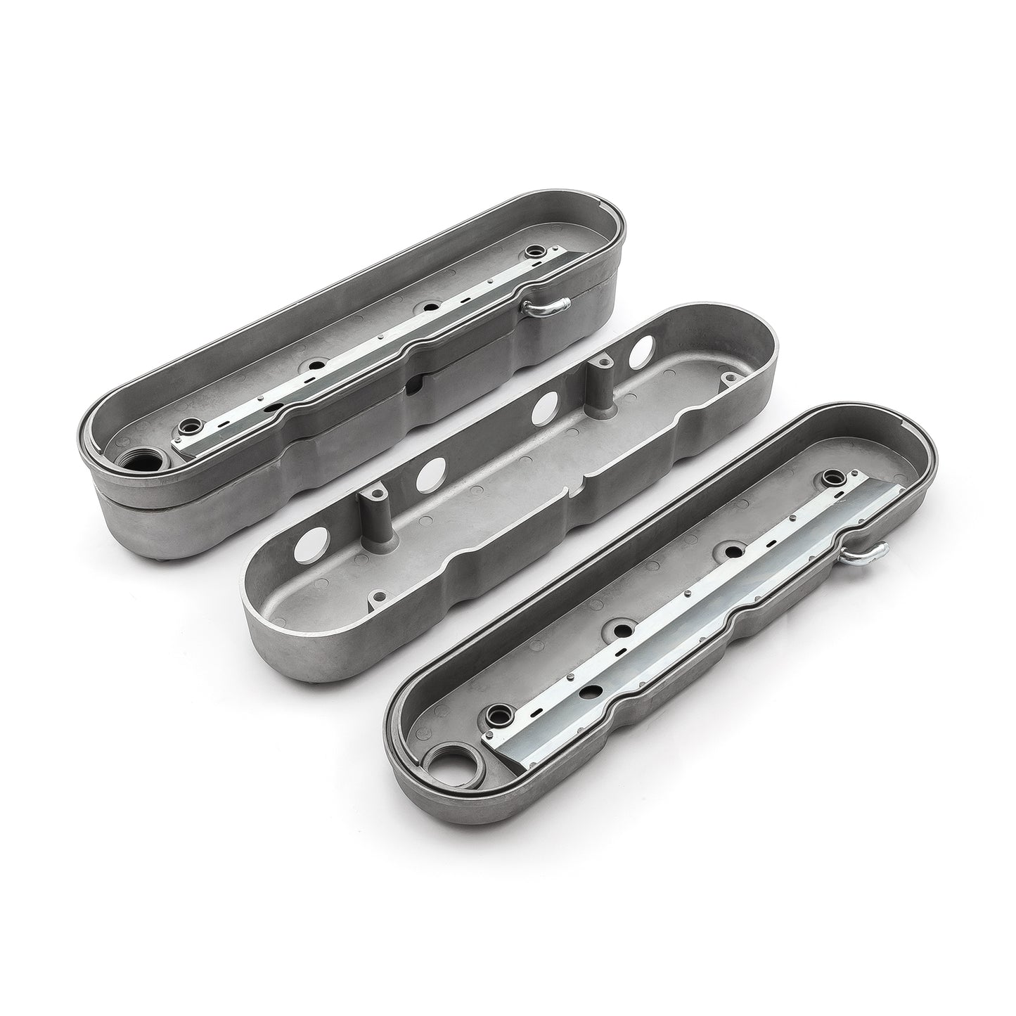 Tapa de válvula de aluminio con bobina oculta vintage con aletas de 2 piezas para Chevy LS - Satinada