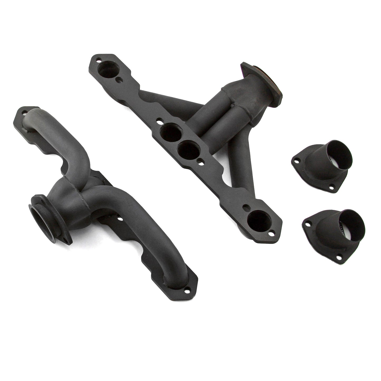 Chevy SBC 350 1955-57 Tri-5 Shorty Black Headers Straight Plug Heads