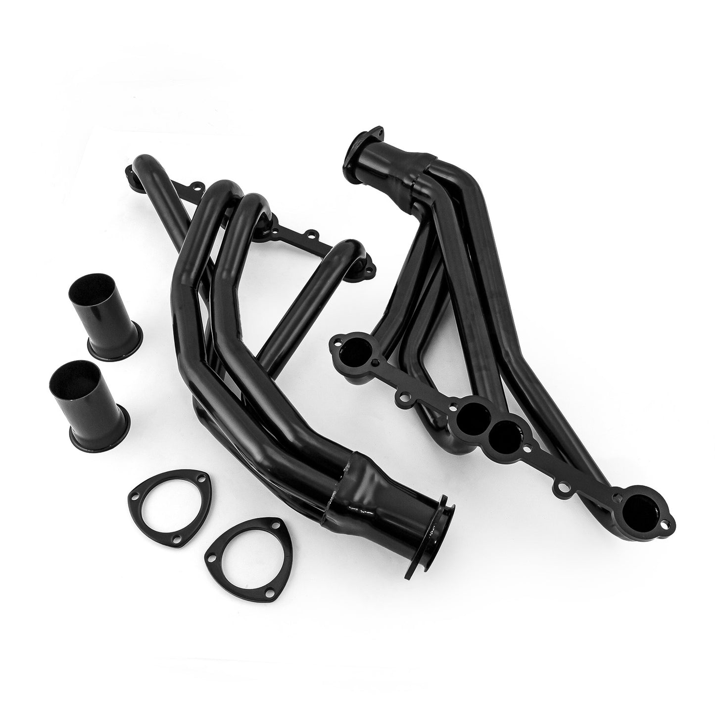 Colectores de escape negros para camioneta Chevy SBC 350 (1966-1987)
