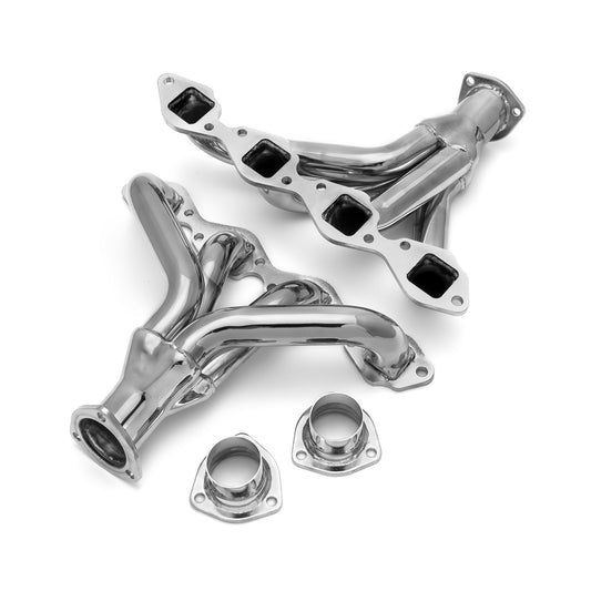 Chevy BBC 454 Hot Rod Street Rod Center Dump Block Hugger Chrome Exhaust Headers