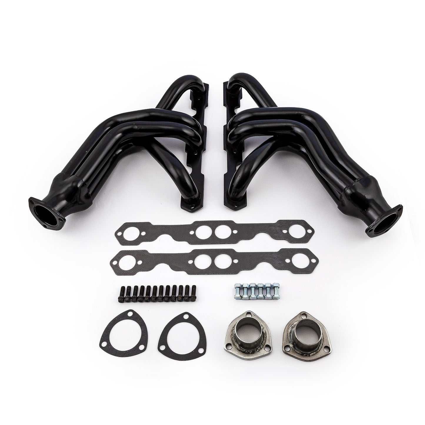Cabezales de escape rectos negros de longitud media Tri-5 para Chevy SBC 350 1955-57
