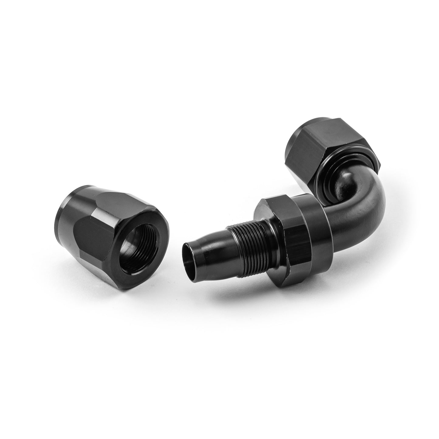 Accesorio de extremo de manguera giratorio de 90 grados -10 AN de aluminio anodizado negro