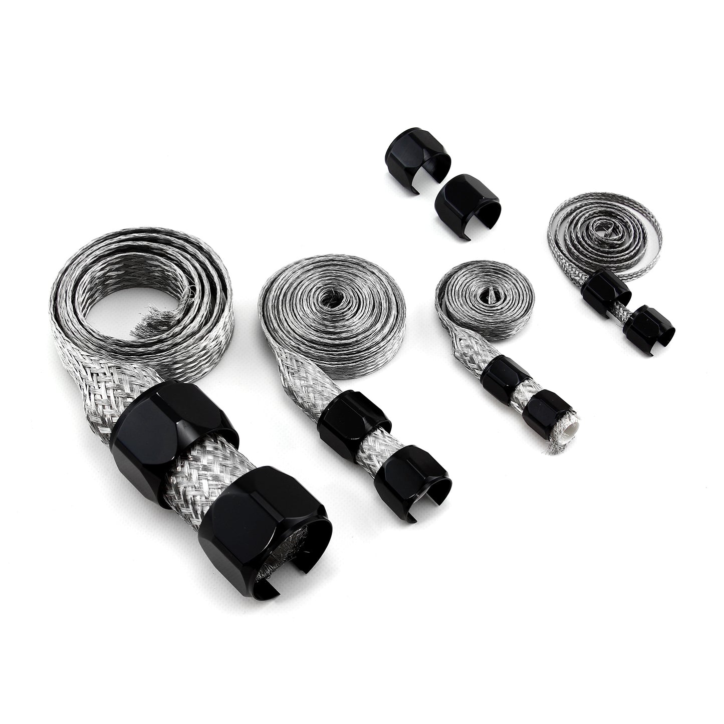 Kit universal de manguera trenzada de acero inoxidable y manguito de extremo - Negro
