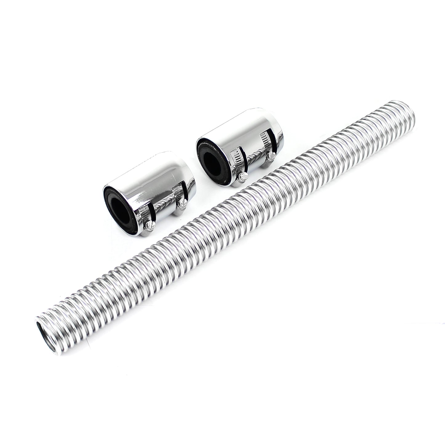 24" Flexible Chrome Stainless Steel Radiator Hose and End Cap Kit