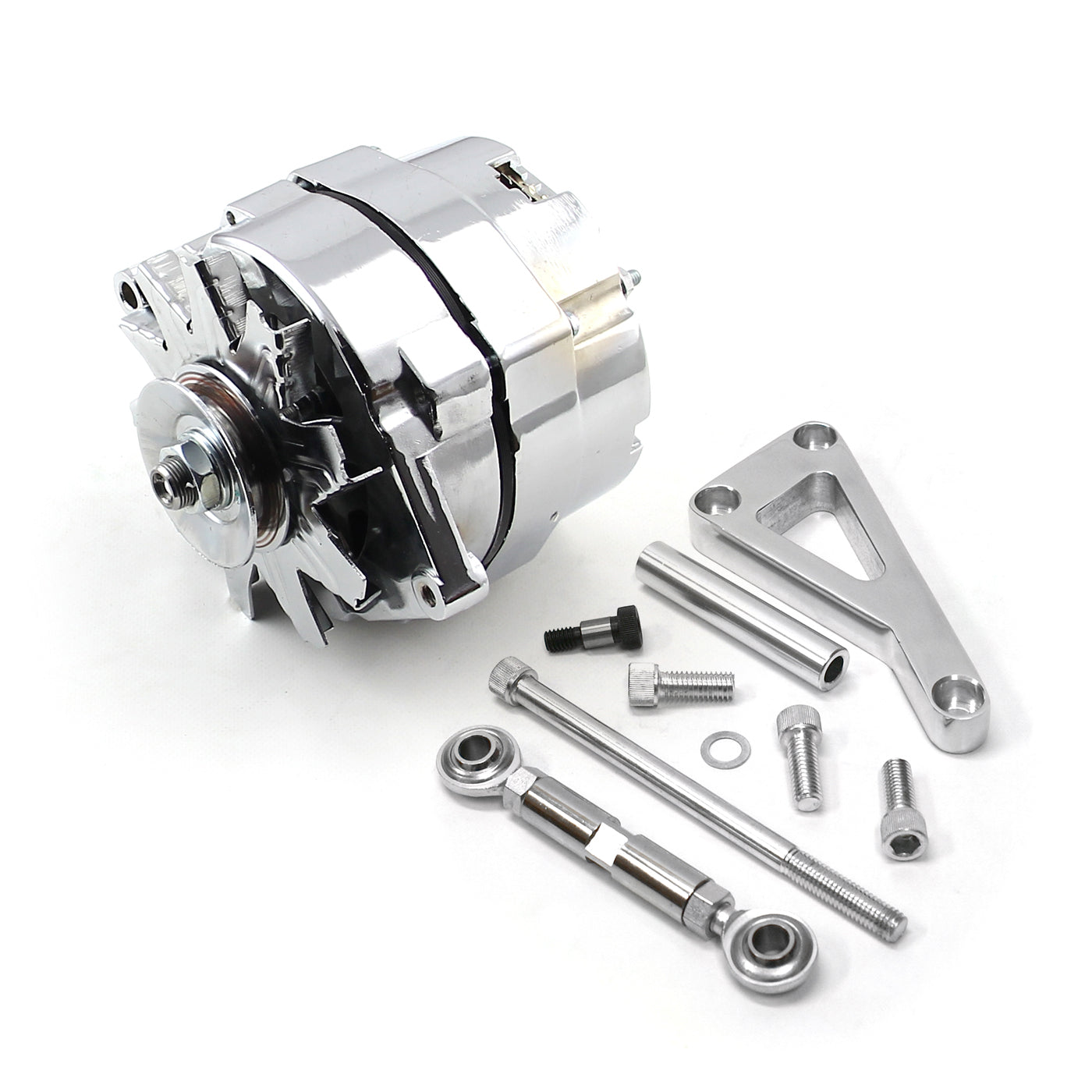 Kit de alternador de 1 cable y soporte de aluminio pulido para Chevy SBC 350 de 100 amperios y LWP
