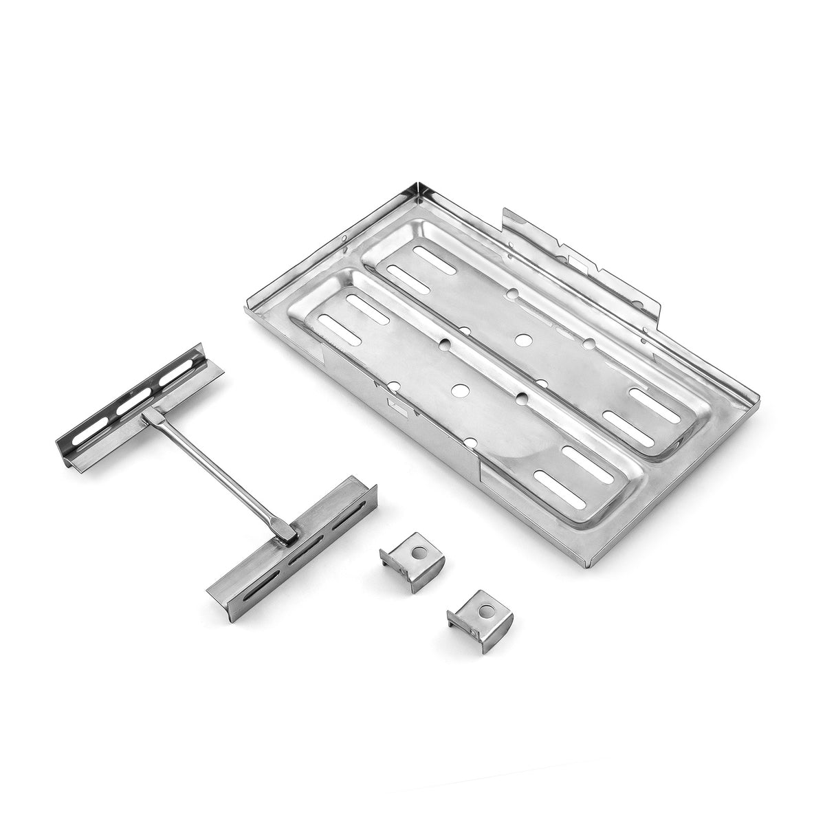 Bandeja de batería universal de acero inoxidable de 7,5" x 13,25" y sujeción