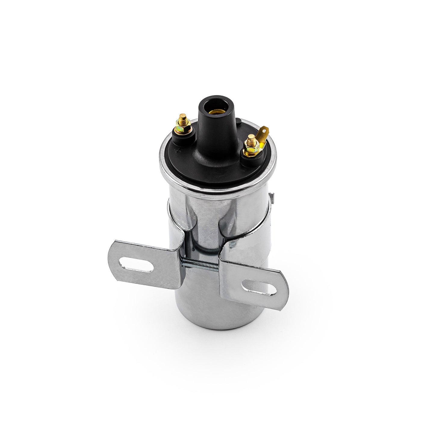 12V Electronic Round Oil Filled Female Round Canister Ignition Coil Chrome