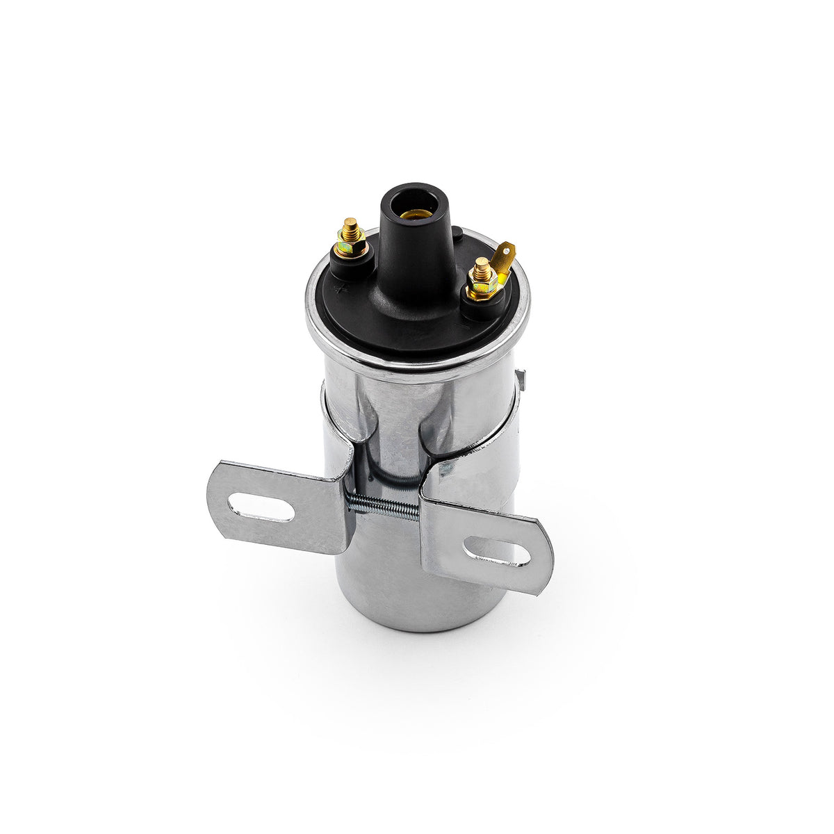 12V Electronic Round Oil Filled Female Round Canister Ignition Coil Chrome