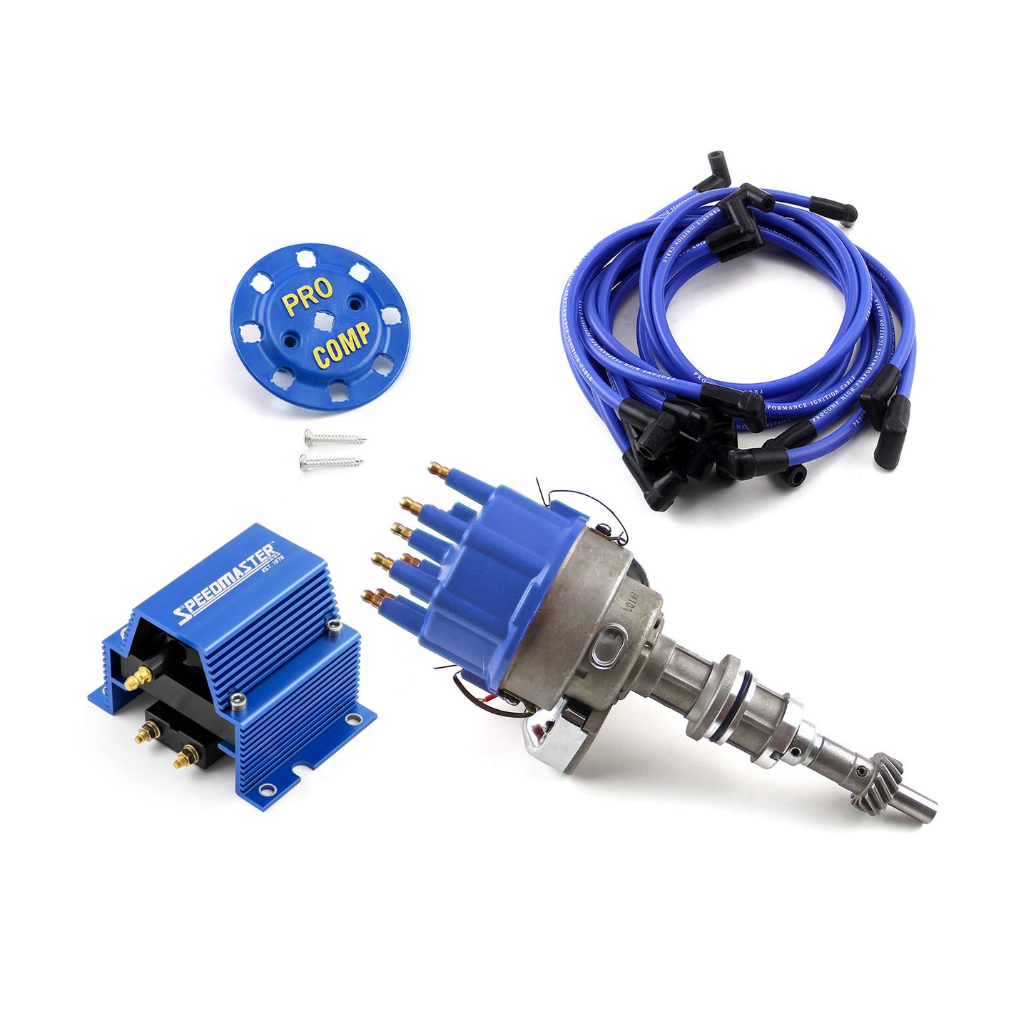 Distribuidor Ford 351W Windsor listo para usar con bobina y cables conductores