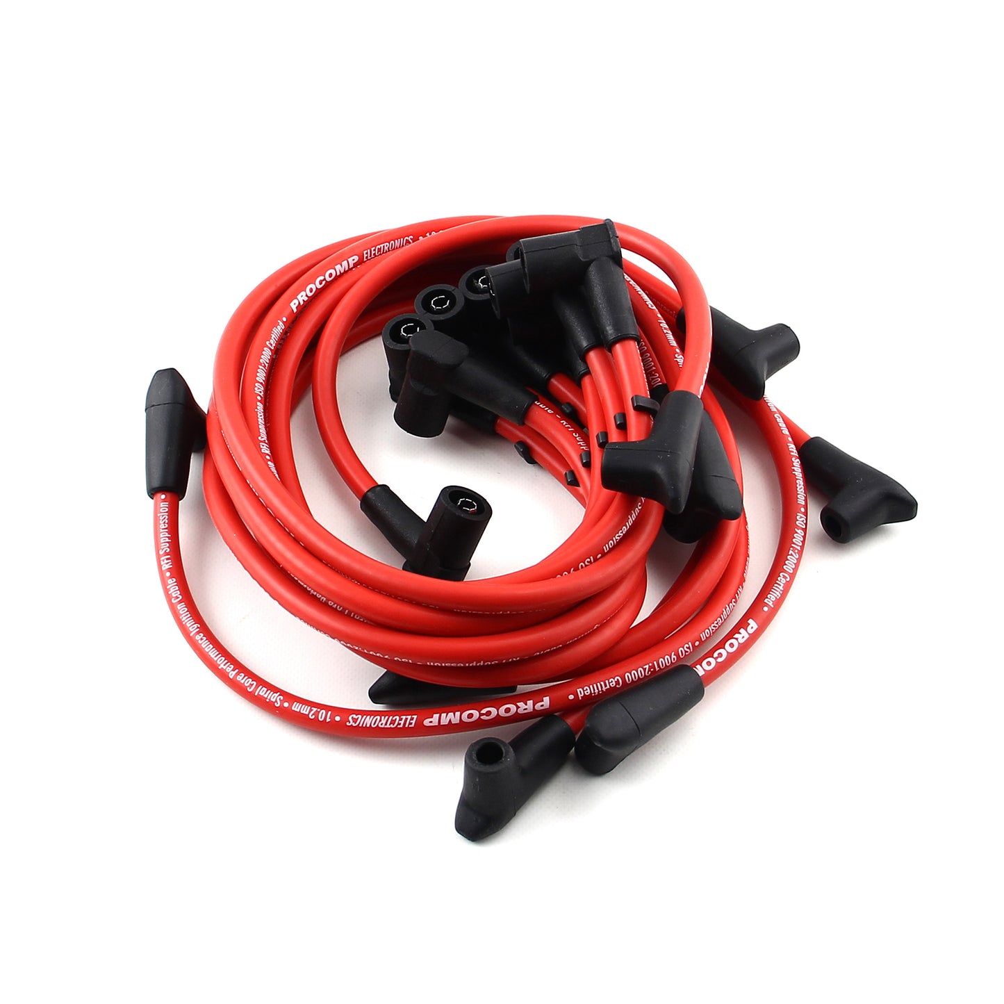 Cables de bujía universales de 90 grados a 90 grados con cubiertas rojas hembra compatibles con Chevy