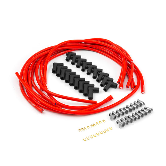 Cables de bujía macho rojos sin terminación de 90° a 90°, sin cubierta inferior - Chevy