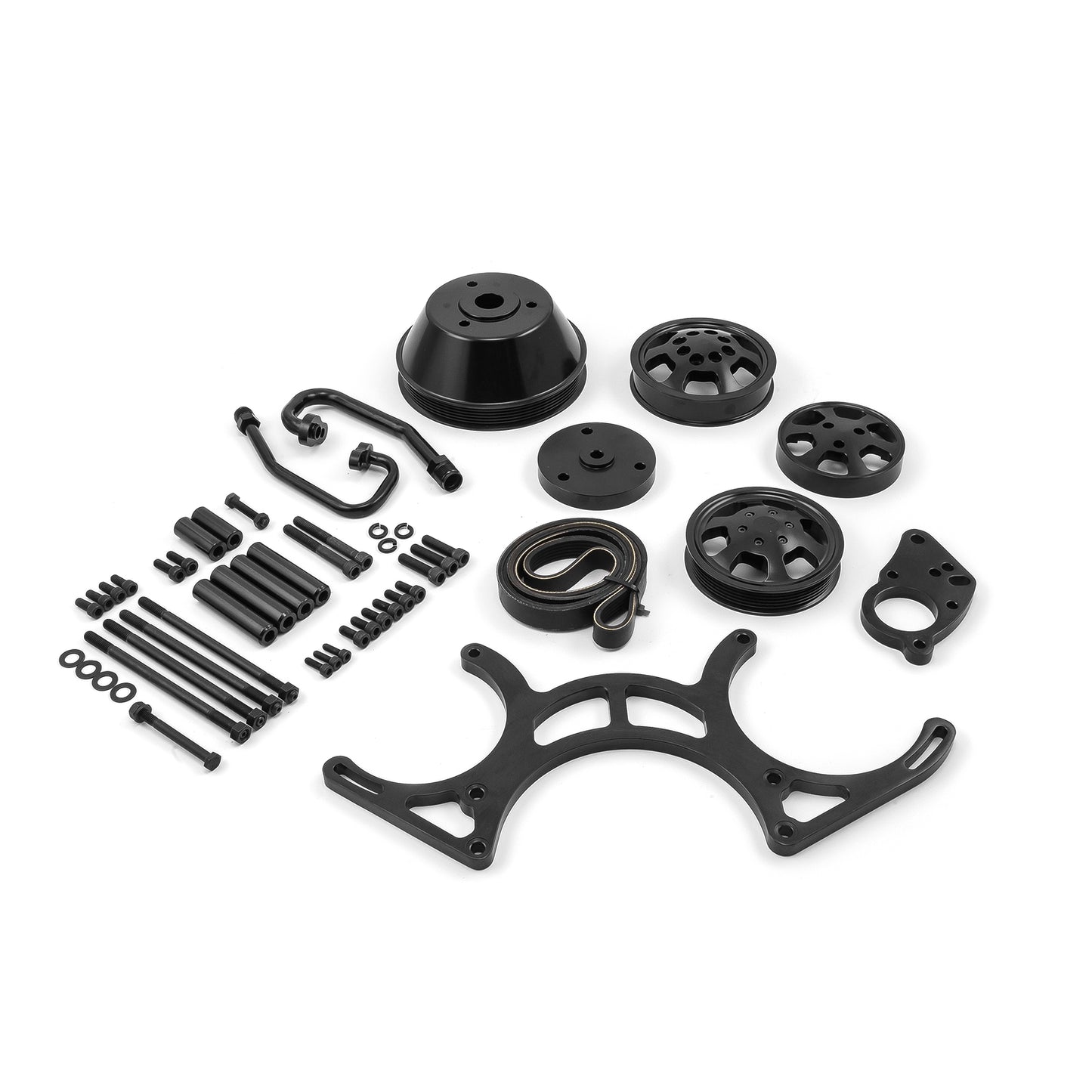 Kit completo de polea serpentina de aluminio para motor Chevy SBC 350 (negro)
