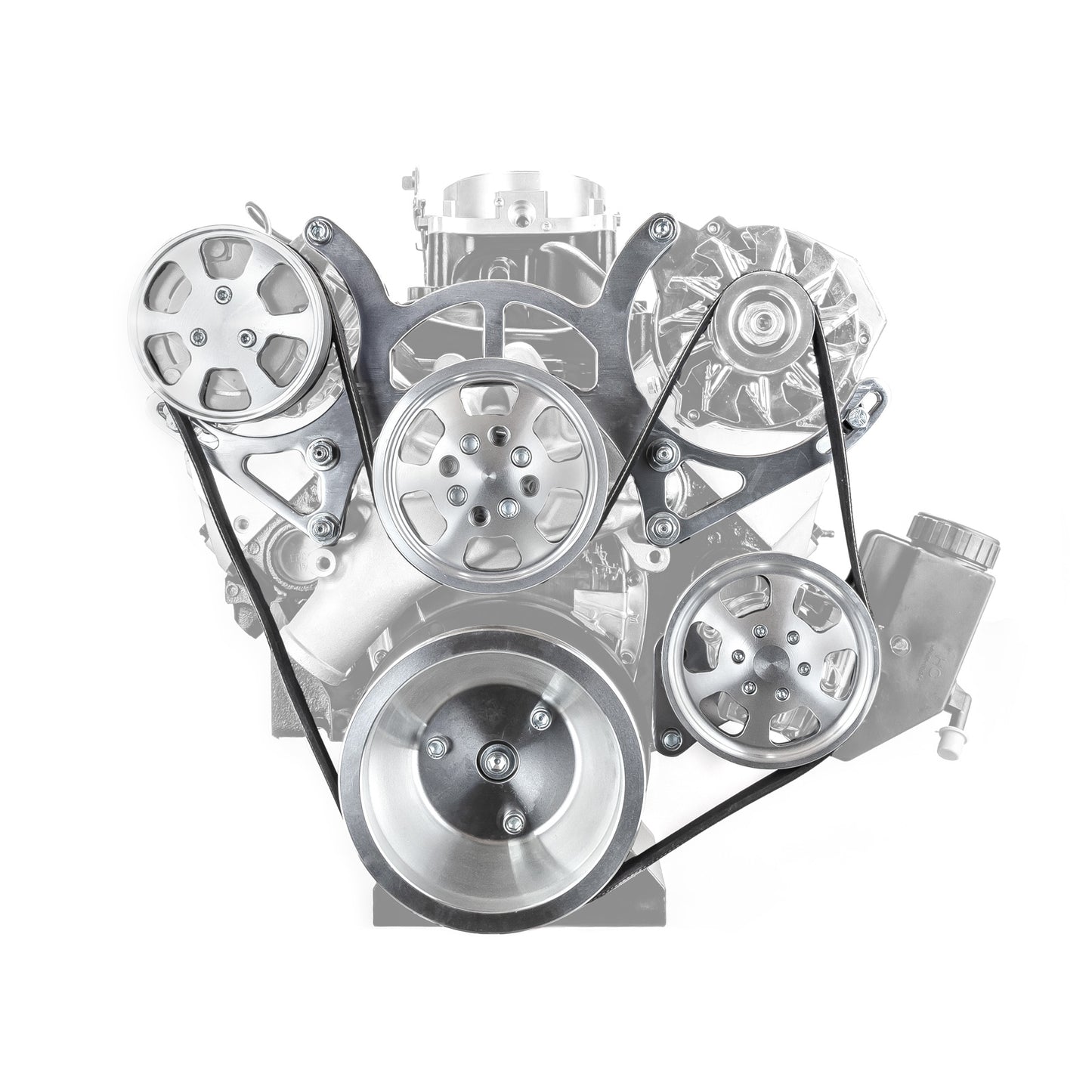 Chevy SBC 350 Aluminum Complete Serpentine Engine Pulley Kit - Polished