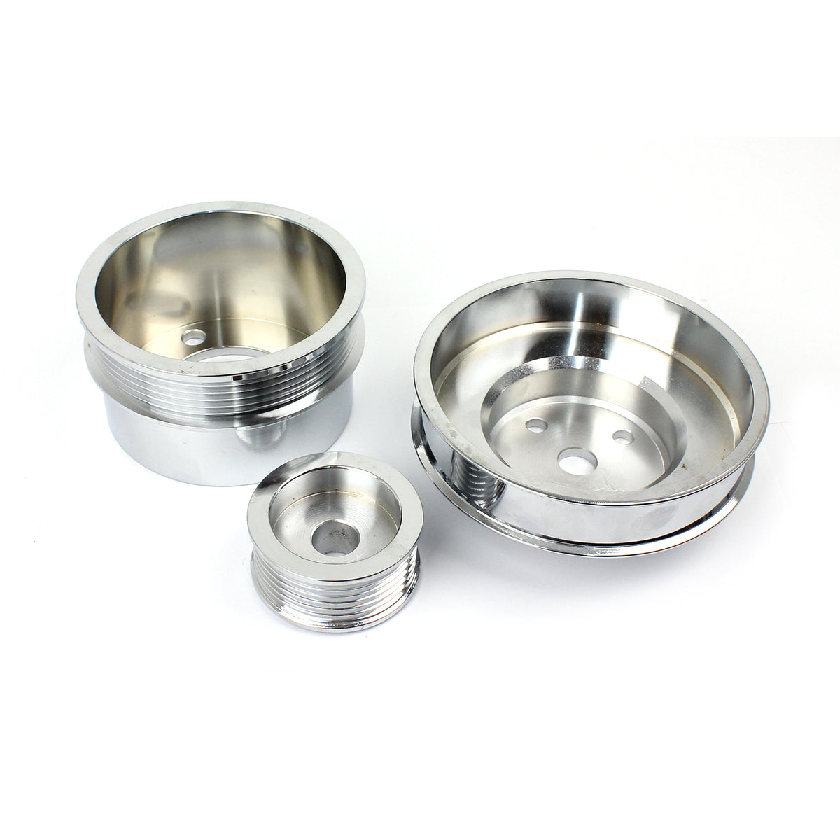 1979-1993 Ford 5.0L Steel Serpentine 20% Underdrive Pulley Set Chrome