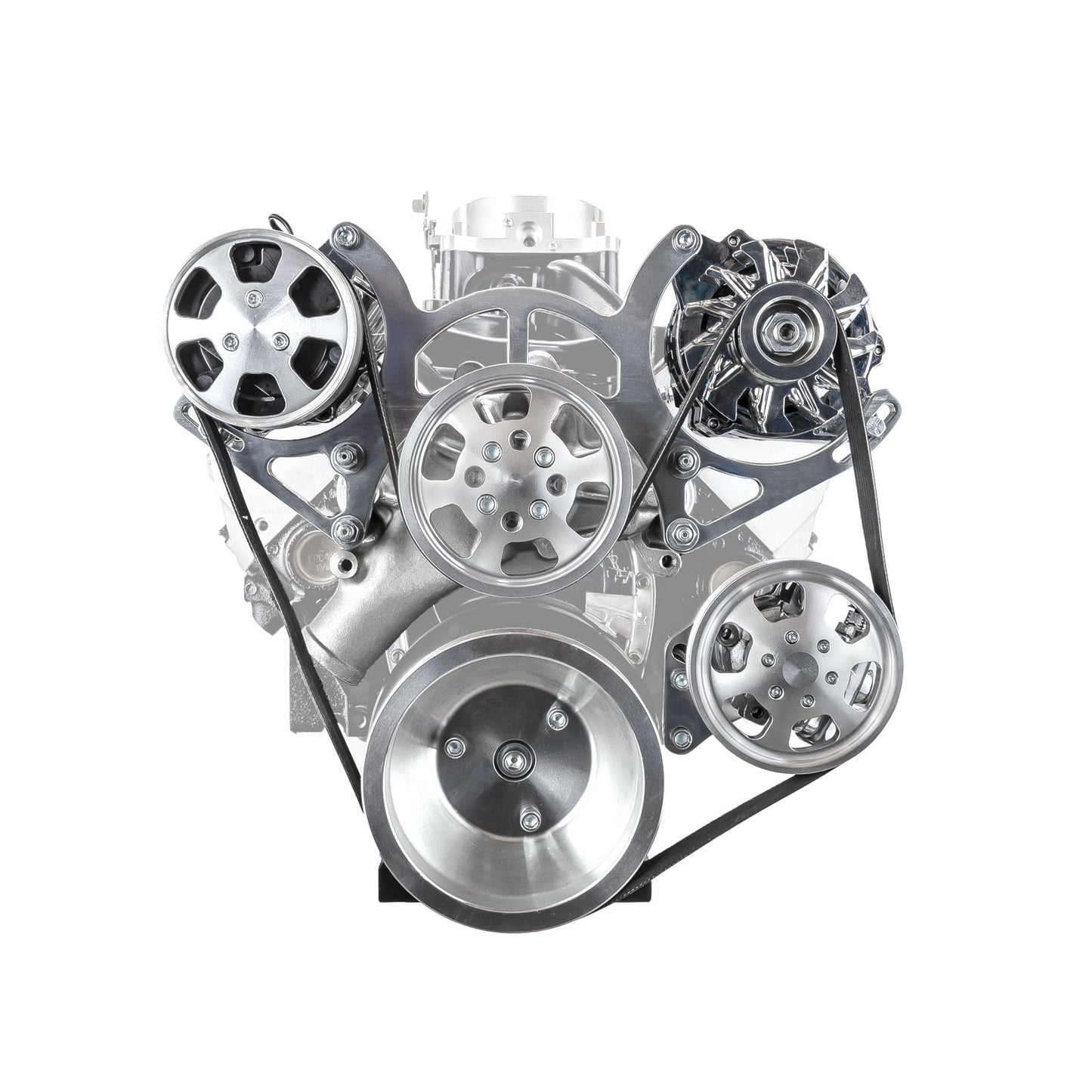 Kit completo de transmisión por correa serpentina de aluminio para Chevy SBC 350 - Pulido