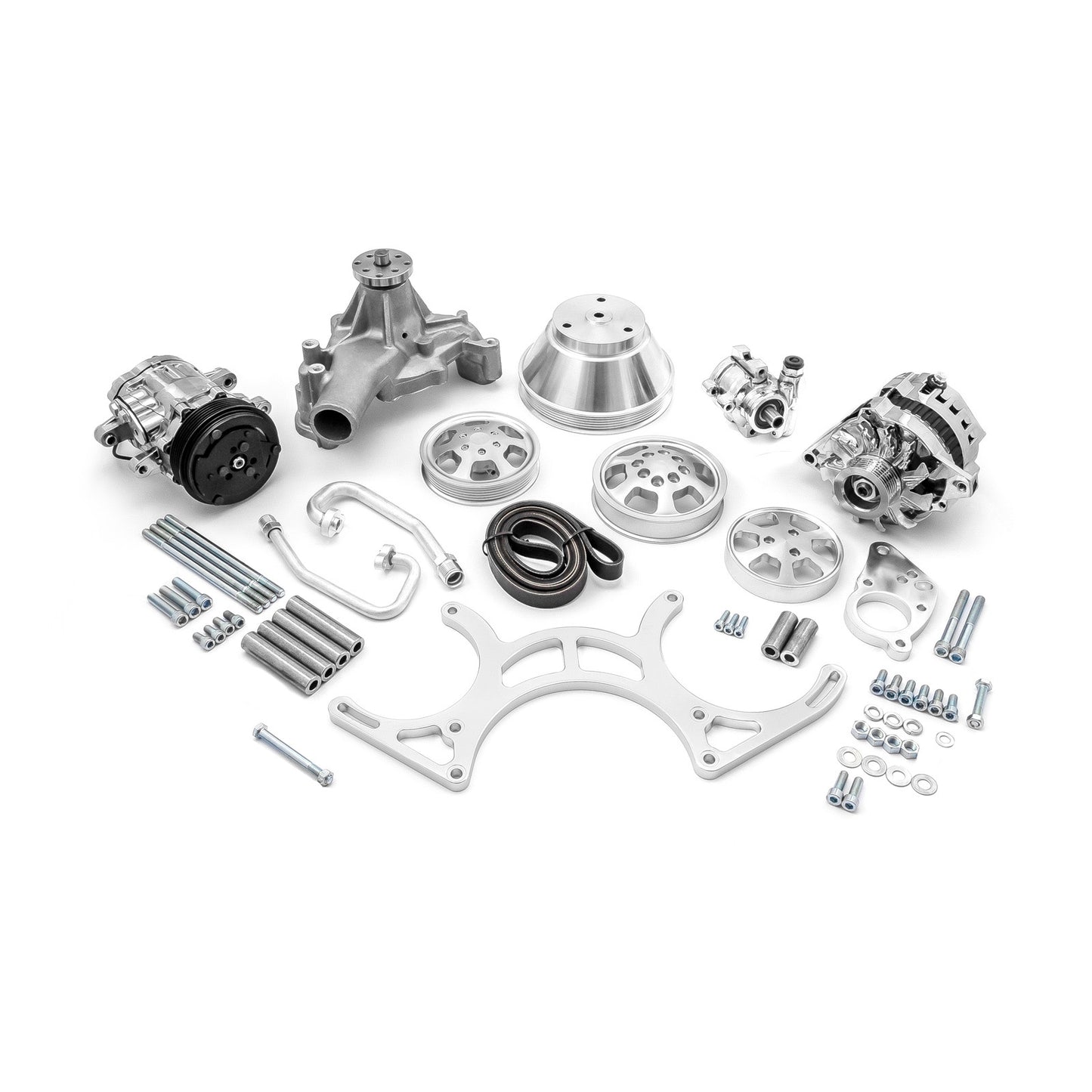 Kit completo de transmisión por correa serpentina de aluminio para Chevy SBC 350 - Pulido