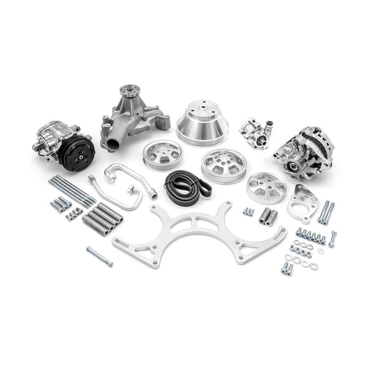 Chevy SBC 350 Aluminum Complete Serpentine Belt Drive System Kit - Polished