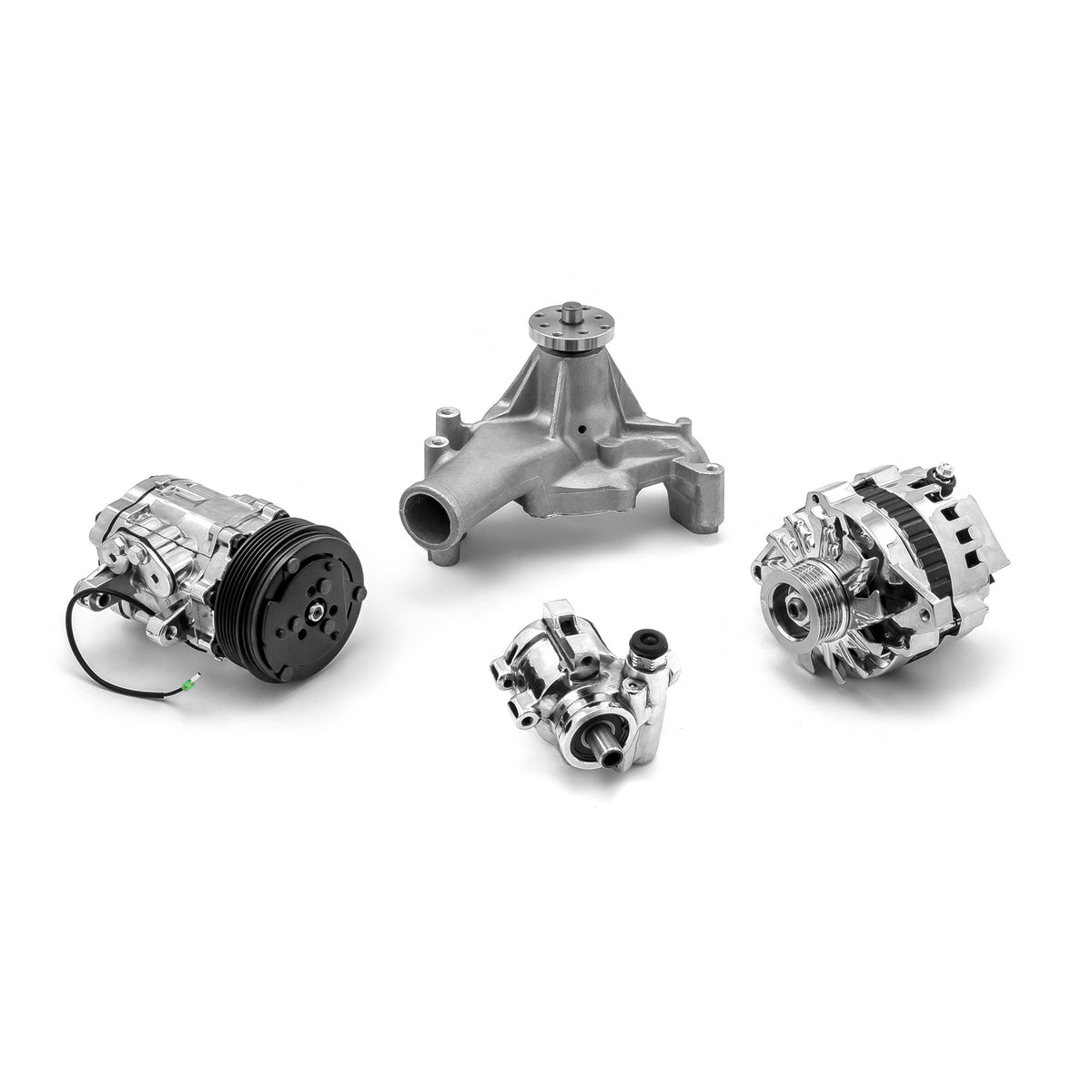 Chevy SBC 350 Aluminum Complete Serpentine Belt Drive System Kit - Polished