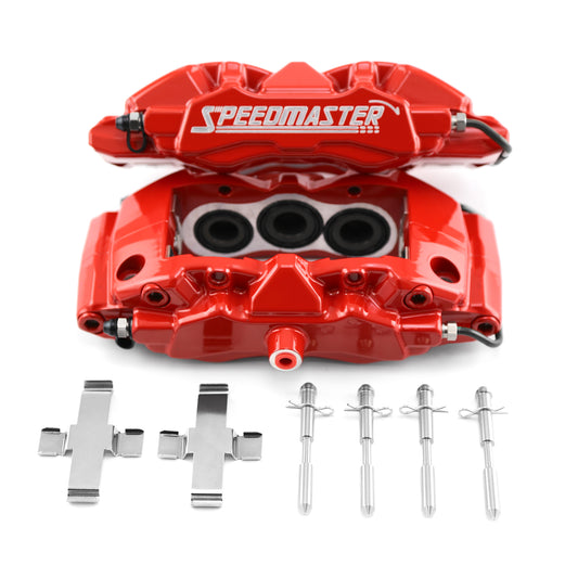 Pinzas delanteras de 6 pistones con recubrimiento en polvo rojo