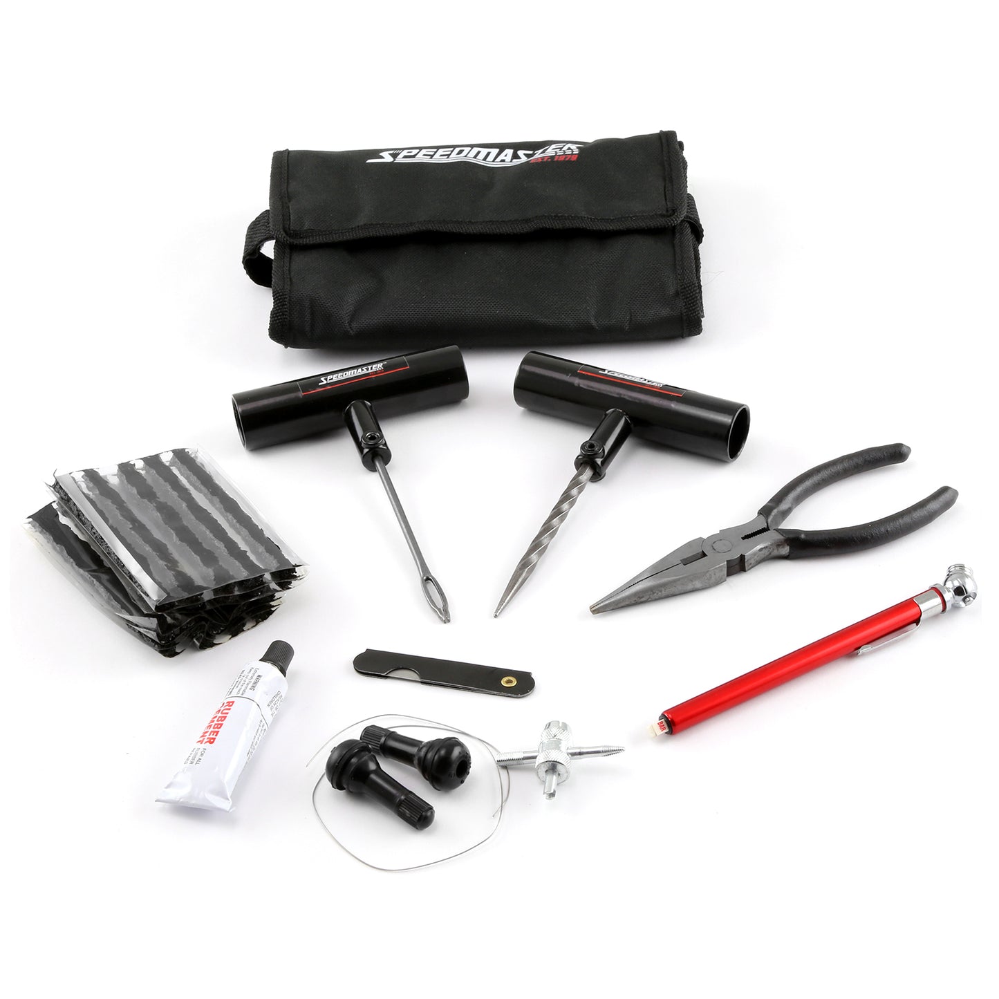 Kit de reparación de pinchazos de neumáticos de 31 piezas para motocicleta, coche y camión - Estuche blando enrollable