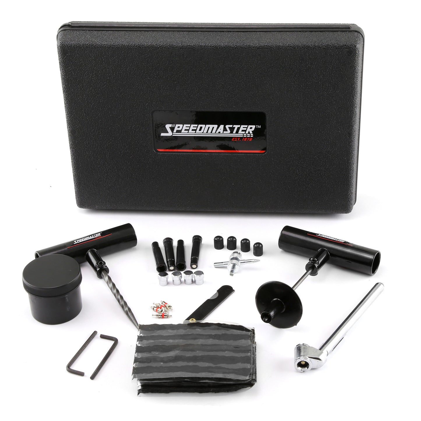 Kit de reparación de pinchazos de neumáticos de 45 piezas para motocicleta, coche y camión (estuche rígido)