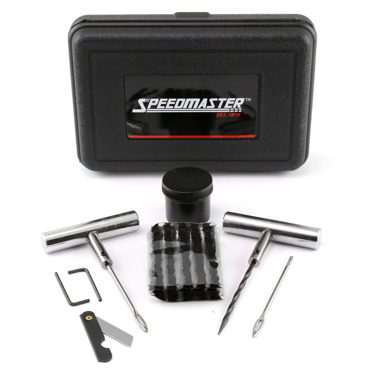 Kit de reparación de pinchazos de neumáticos de 28 piezas para motocicleta, coche y camión (estuche rígido)